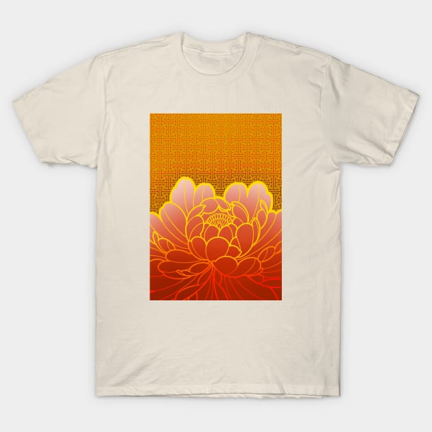 golden peony flower and sacred geometric pattern T-Shirt by weilertsen